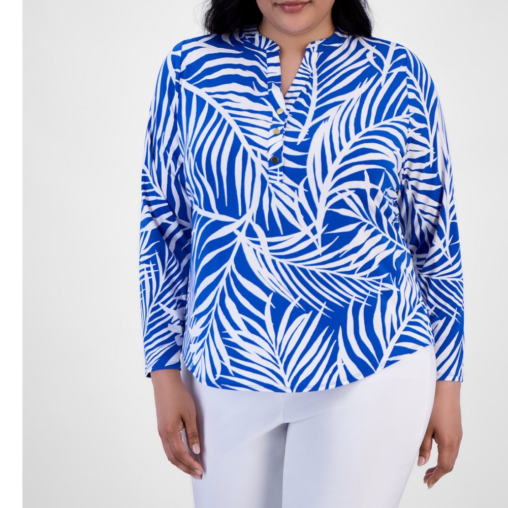 INC International Concepts Tropical Blue and White Blouse Size 3X